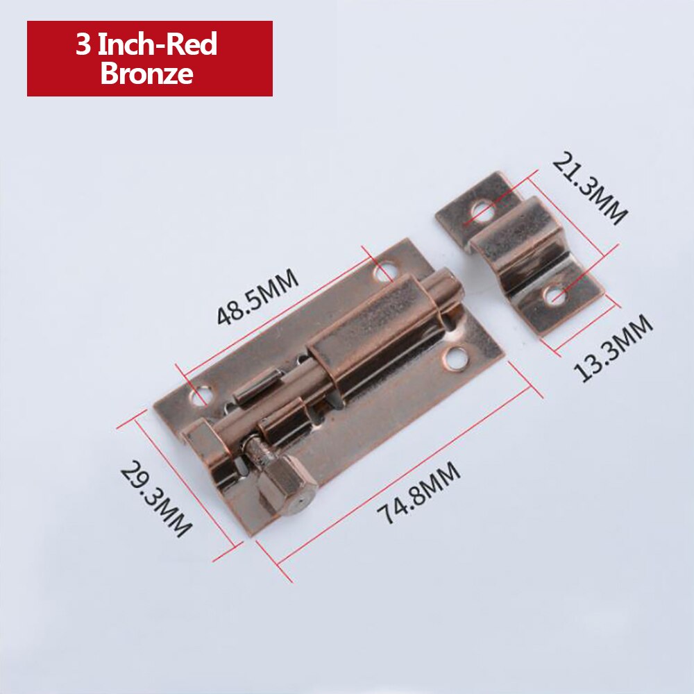 Verrou de porte en acier inoxydable de 1.5/2/3/4 pouces, solide, coulissant, loquet à loquet, agrafes, quincaillerie de porte de sécurité: Red Bronze-3 inch