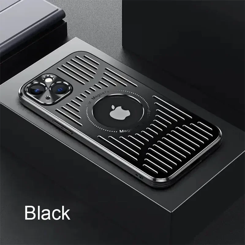Betere warmteafvoer aluminium metalen telefoonhoes voor iPhone 16 15 14 13 12 Pro Max achterkant: Koolstofvezel / Black