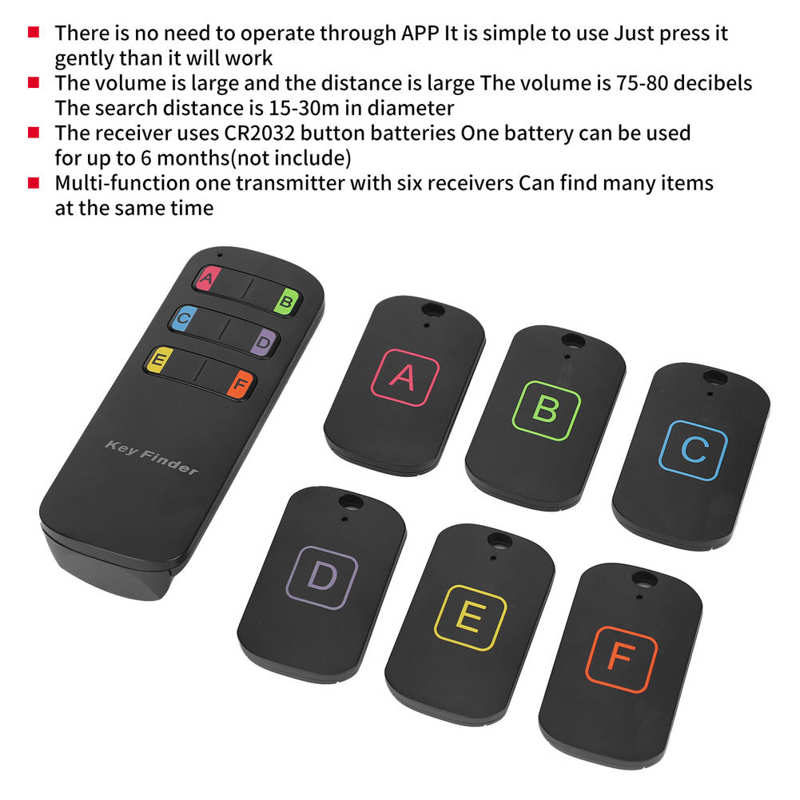 Anti-Lost Wireless Key Finder Remote Sound Alarm Locator Reminder with 6Pcs Receivers