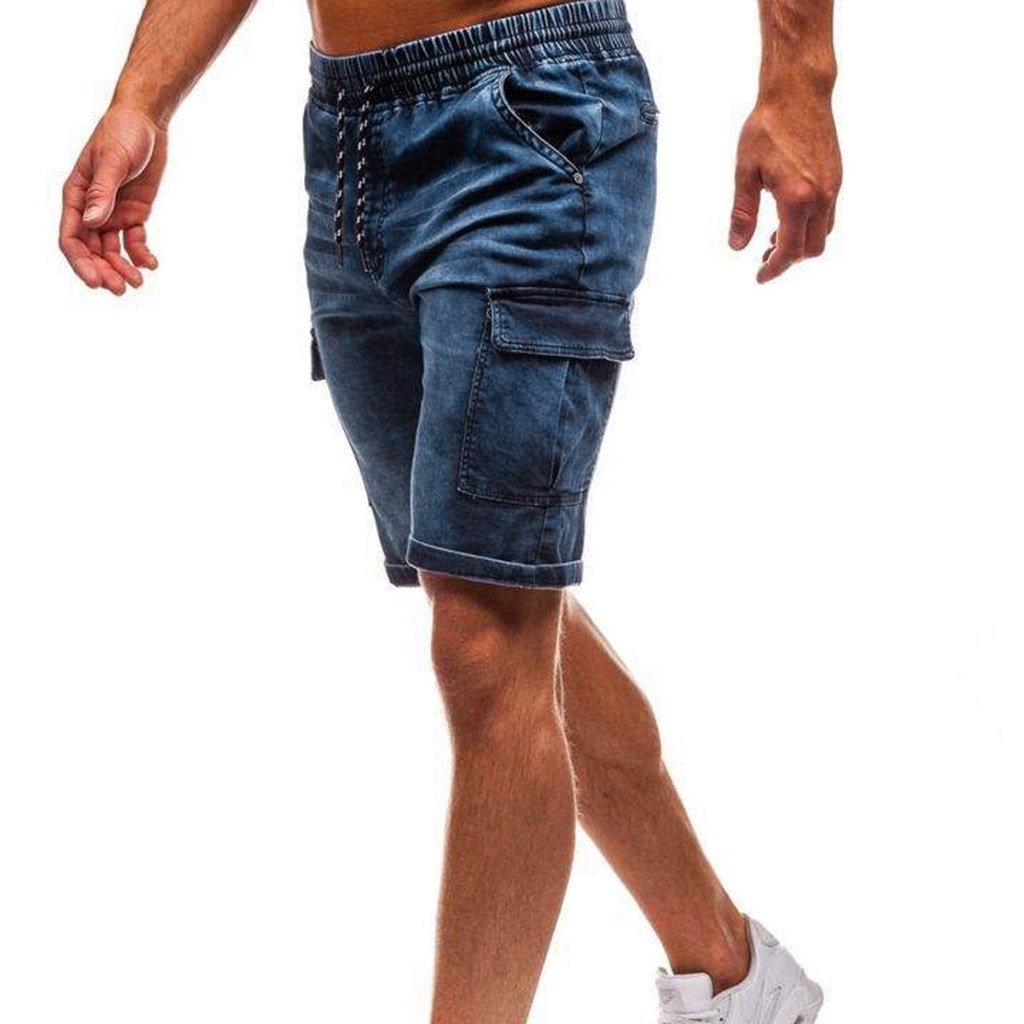 Mens Denim Shorts Slim Biker Denim Jeans Skinny Frayed Pants Distressed Shorts Summer Pant Cargo Shorts