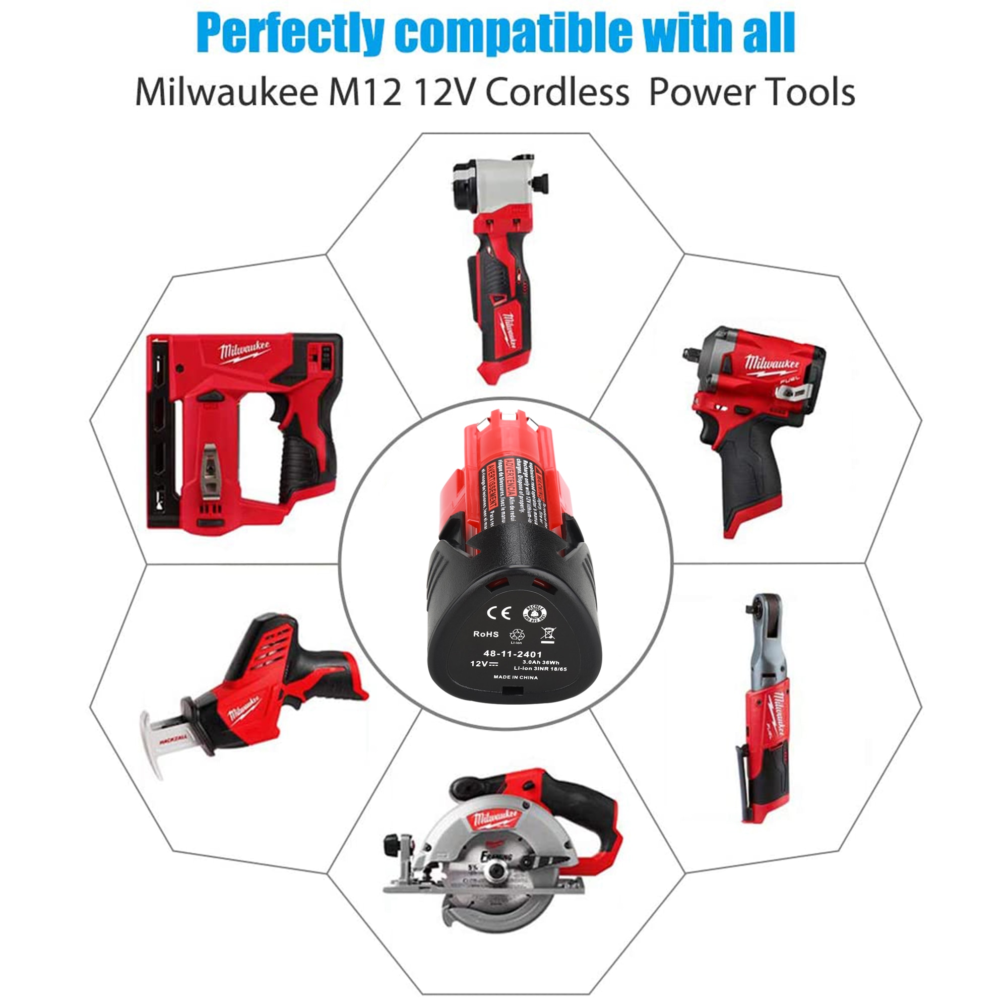 12v 3.0ah genopladeligt 3000 mah batteri til milwaukee  m12 xc trådløst værktøj 3000 mah 12 v batterier 48-11-2401 mil -12a- li