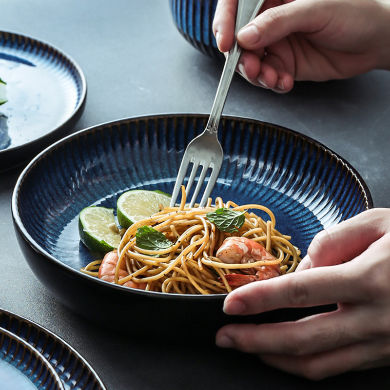 Japanse Stijl Keramische Rijstkom Thuis Salade Soep Instant Noedels Kom Westerse Steak Plaat Gradiënt Ontbijt Diner Kom Plaat