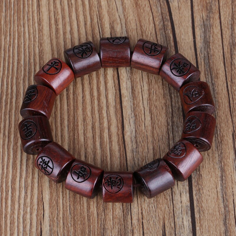 Natuurlijke rode sandelhout buis hout houten kralen met Chinese woord beste wens standaard armbanden voor man Rozenkrans gebed kralen