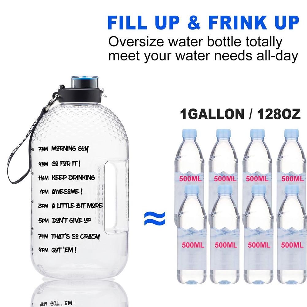 Botella de agua grande portátil PETG de 3.78L, jarra de agua deportiva de 1 galón con marcador de tiempo para acampar al aire libre