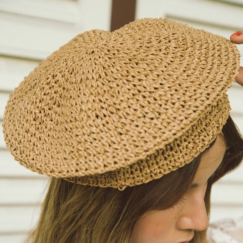 Boina de paja japonesa para mujer, sombrero de pintor, sombrero de paja transpirable, boina informal para mujer de verano