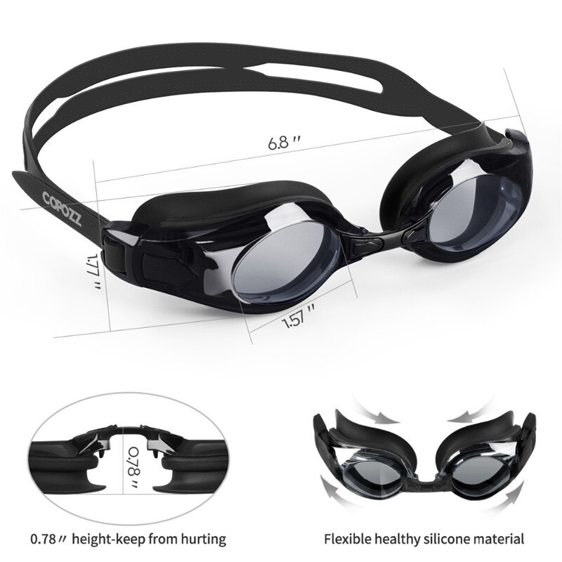 COPOZZ Schwimmen Brille Myopie Unterstützung 0-1,5 zu-5 Anti fog UV Protecion Schwimmen Gläser Dioptrien Fit für erwachsene Männer Frauen