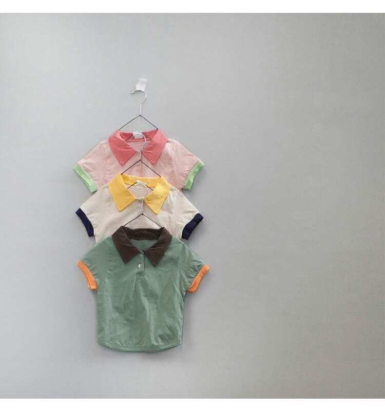 Zomer Baby Tops Peuter Baby Jongen Splicing Mode Korte Mouwen T-shirt Baby Meisje Ademend Katoenen Kleding