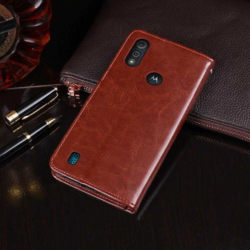 Für Motorola Moto E6S fallen kippen Brieftasche Geschäft Leder Capa Telefon fallen für Moto E6S Abdeckung Fundas Zubehör