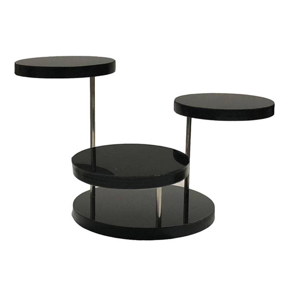 3 Layers Practical Round Plate Easy Clean Organizer Earring Ring Acrylic Holder Desktop Jewelry Display Bracelet Stand Necklace: Black