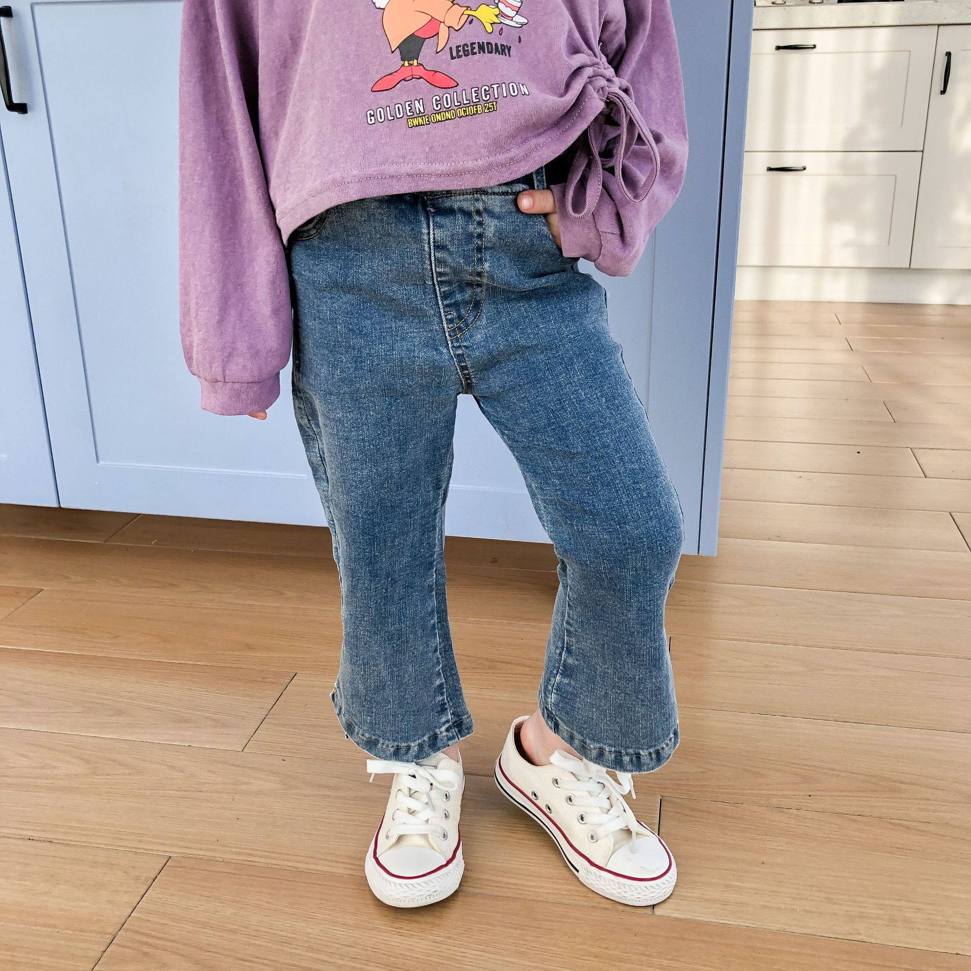 Spring Children's Clothes Girl's Pants Leg Split Elastic Flared Pants Baby Jeans Kids Boy Jeans Clothes