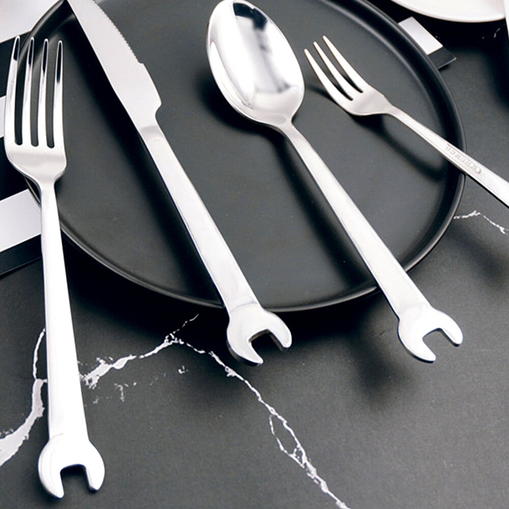 Stainless Steel Dinnerware Set Wrench Shape Fork Spoon Knife Tableware For Dinner Western Utensils Table Cutlery Set