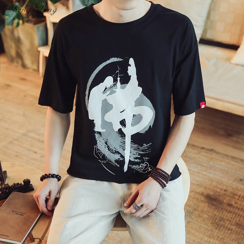 Vêtements traditionnels chinois pour hommes vintage oriental mens t-shirt hommes luxe décontracté col rond t-shirt Q694