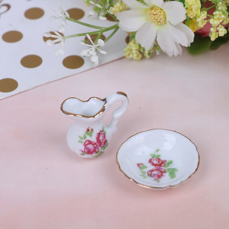 Wit Keramiek Mini Waterkoker + Wastafel Kinderen Diy Miniaturen Voor Poppenhuizen Theepot & Wastafel Speelgoed 1:12 Miniatuur Poppenhuis Meubels