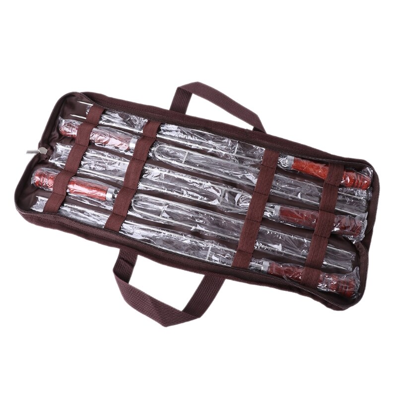 5pcs BBQ Stainless Steel Roasting Forks With Bag Camping Chicken wings Dog Skewers Wood Grill Barbecue Tool dls Kebab