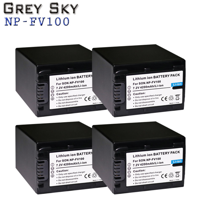 2 stk 4200 mah np  fv100 np-fv100 fv100 batterier + lcd usb-lader til sony np -fv30 np-fv50 np-fv70 sx83e sx63e fdr -ax100e ax100e: 4 batterier