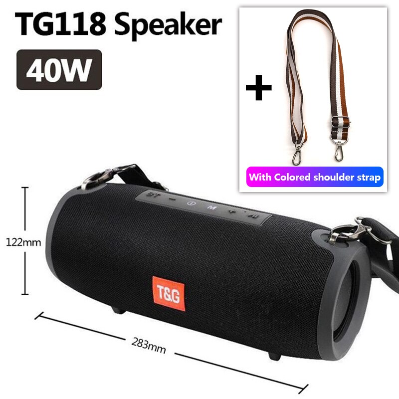 TG118 Really 40W Bluetooth Speaker Portable Column Music Player Sound System Boom Box with FM Radio TF Subwoofer Double: TG118 Black