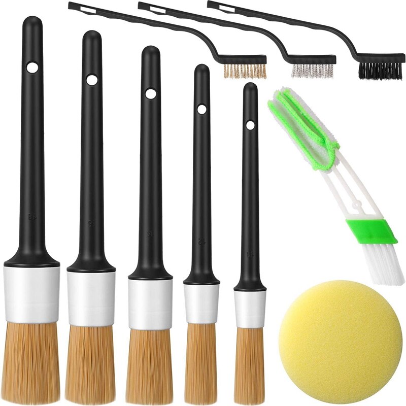 Juego de cepillos para detalles de coche, Kit de limpieza de Interior de coche para lavado de ruedas, salpicadero, herramienta de detalles de ventilación de aire, 11 piezas