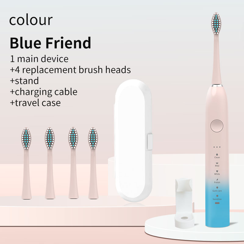 Xiaomi-cepillo de dientes eléctrico ultrasónico, modo de seis velocidades, pelo suave, carga USB, limpiador de dientes impermeable para adultos, juego automático para parejas: Azul