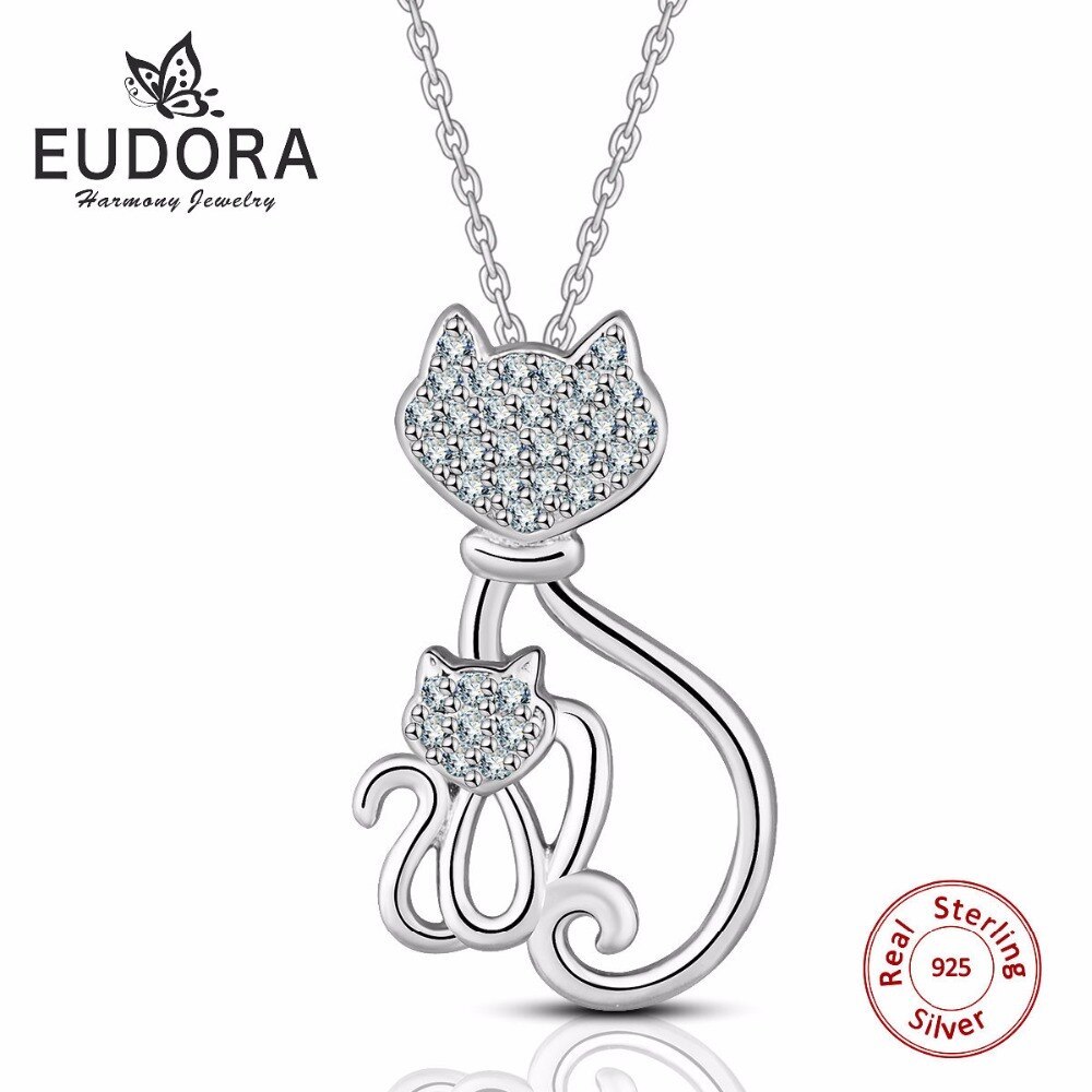 Eudora Genuine 925 Sterling Silver Necklaces Cats Pendants&Necklaces Sterling Silver 925 Kitty Necklace Jewelry Colar de