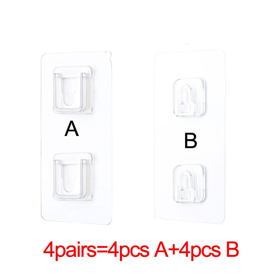 4Pairs Adhesive Hanger Wall Hooks Strong Suction Wall Storage Hooks Double-sided Pitcture Hanging Rack Power Strip Holder: B