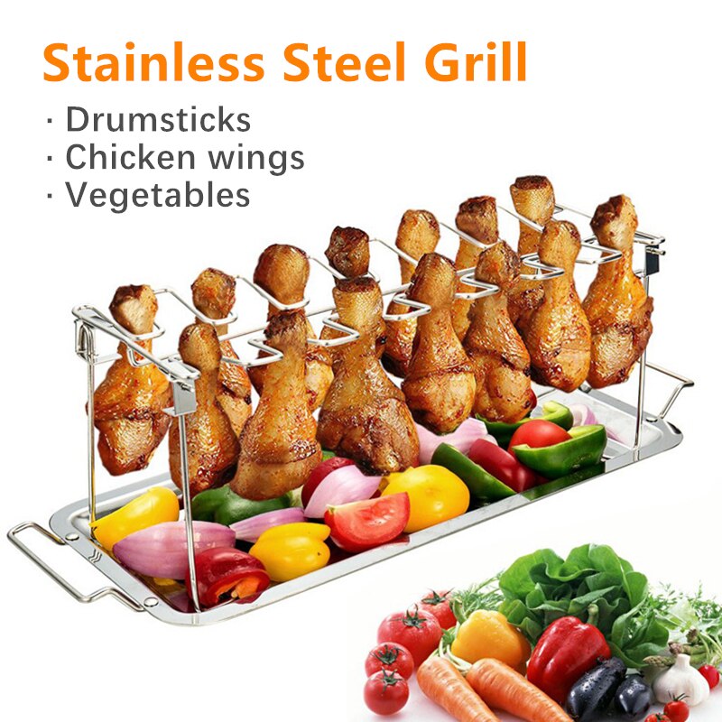 Rvs Kip Vleugel Rack Grill Houder Rack Met Drip Pan Voor Bbq Multifunctionele Kip Been Oven Grill rack Accessoires