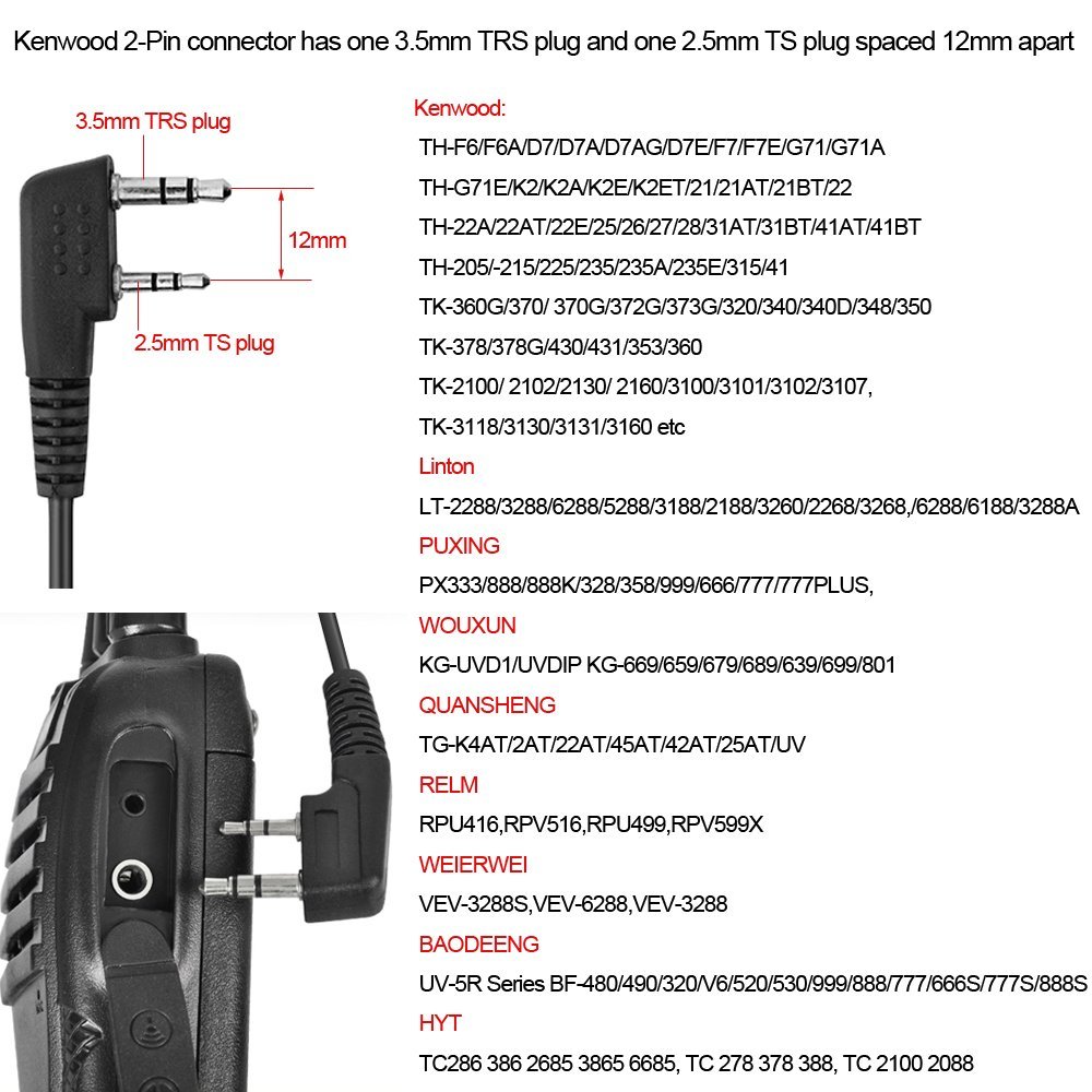 2pcs Acoustic Tube PTT Mic Earpiece Walkie Talkie Headset For Kenwood Baofeng Bf-888s UV-5R UV-82 TYT MD-380 Wouxun KG-UV8D/9D