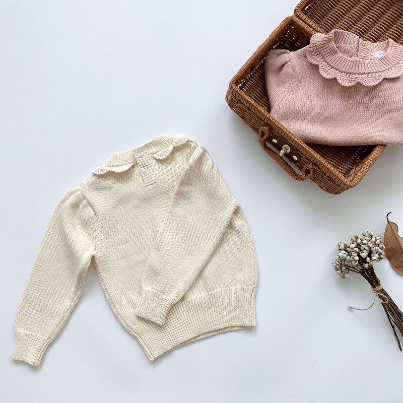 Herfst Winter Kinderen Trui Baby Meisjes Solid Jumper Kinderen Knit Top Mode Meisjes O-hals Handgemaakte Kraag Truien