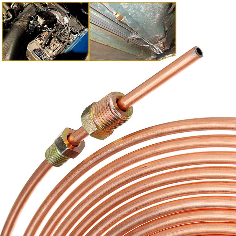 25ft/Roll Tube Coil 3/16" OD Copper Nickel Brake Line Tube Hose Transmission Shift Line Cable Wire Feeding Tube With 16PCS Nuts