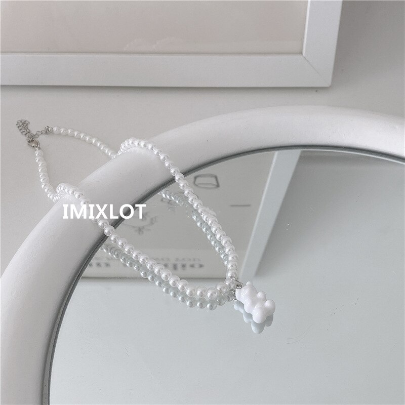 Slik sort og hvid harpiks bjørne halskæde til kvinder perlekæde perler choker link smykker bohemia