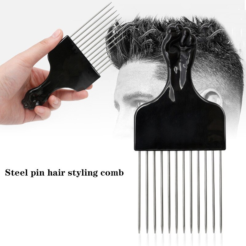Peine de púas de Metal negro para uso en salón, 1 unidad, peines para el pelo, Dientes anchos, horquilla, cepillo para pelo rizado