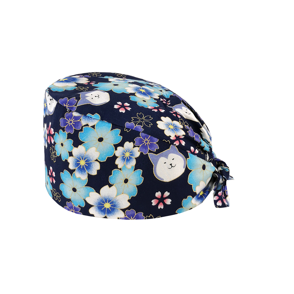 Multicolore pur coton respirant dessin animé impression florale gommage chapeau animalerie laboratoire travail chapeau salon de beauté mignon gommage casquettes: 22003