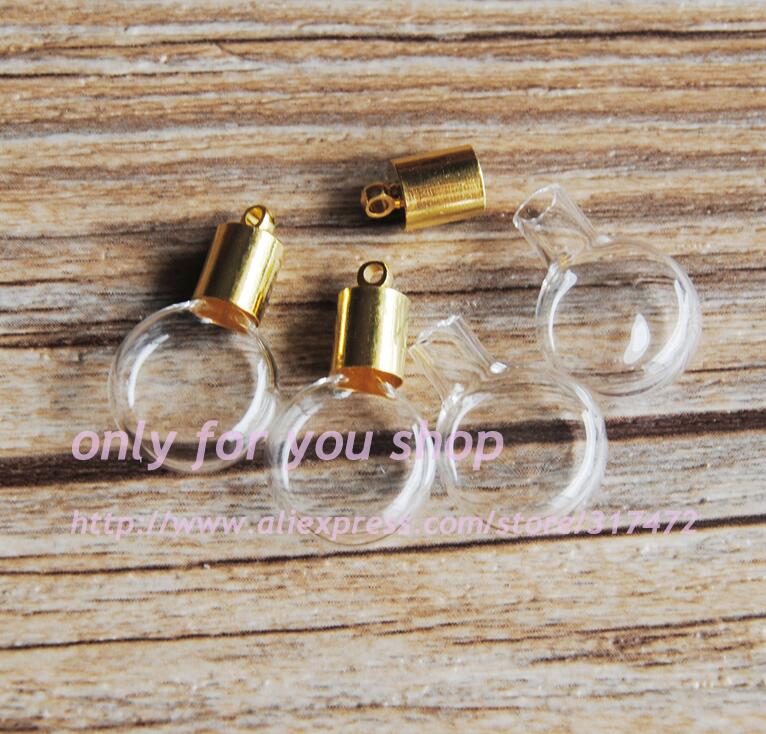 XCDIY 5set/lot 5mm inner diameter glass Vial Pendant gold metal cap DIY miniature glass vial pendant wish bottle: Pure Gold Color