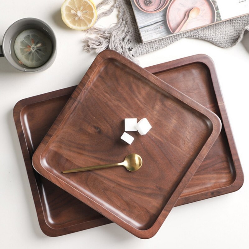 Rectangle Black Walnut Wood Pan Plate Fruit Dishes Saucer Tea Tray Dessert Dinner Bread Wood Plate
