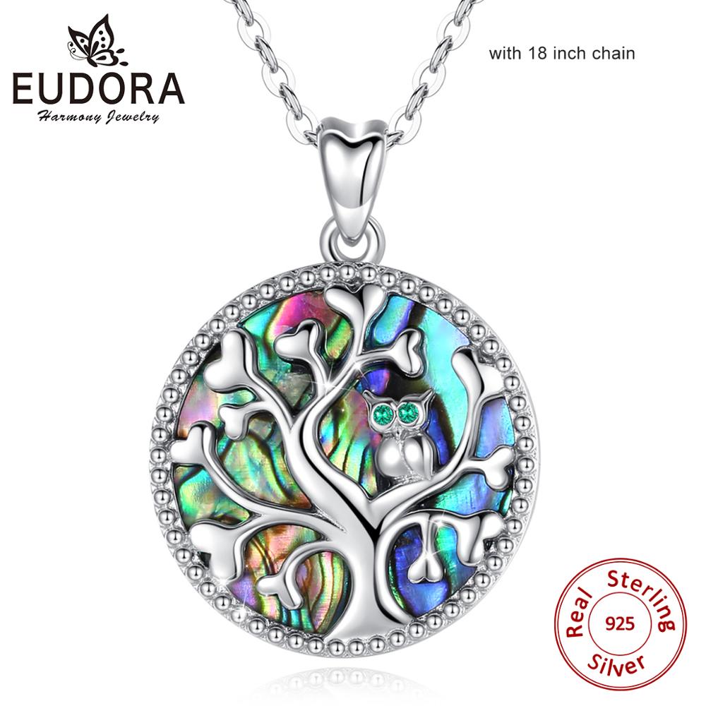 Eudora 925 Sterling Zilveren Boom Van Het Leven Hanger Ketting Parelmoer Wijze Uil Hangers Fijne Sieraden Voor Vrouwen Party D6: Blauw