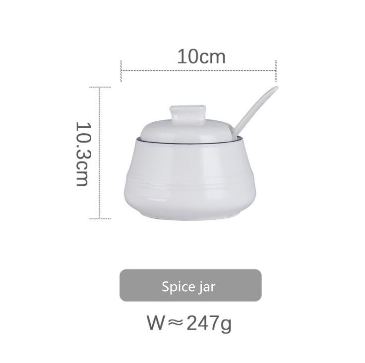 White screw Thread Dinner Plate Ceramic Kitchen Plate Tableware Set Food Dishes Rice Salad Noodles Bowl Soup Bowl 1pc: Spice jar