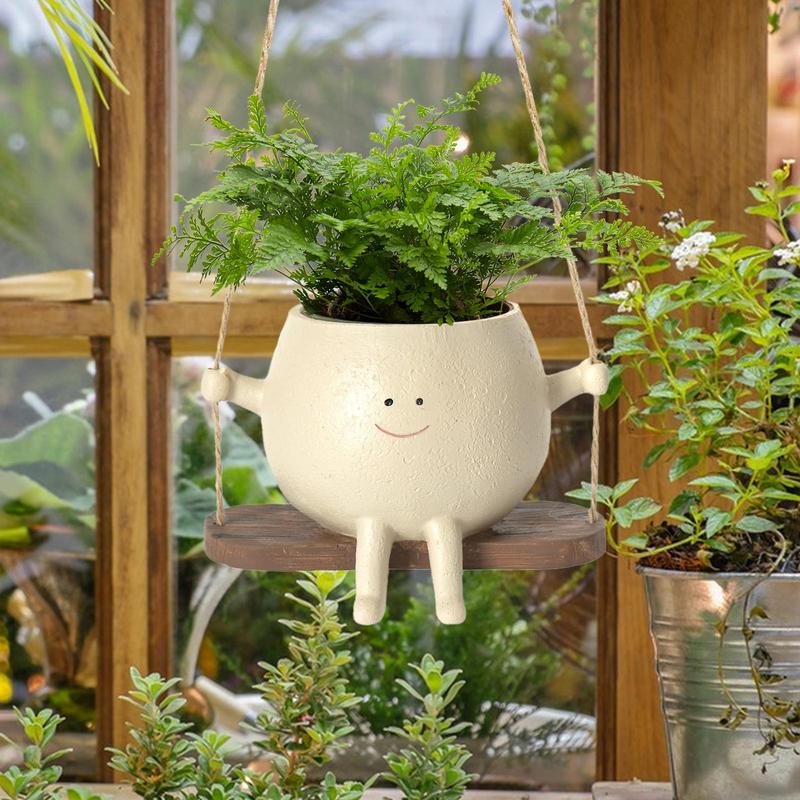 User inière en résine avec visage souriant et ficelle, pot unique, visage oscillant, accessoires de jardin