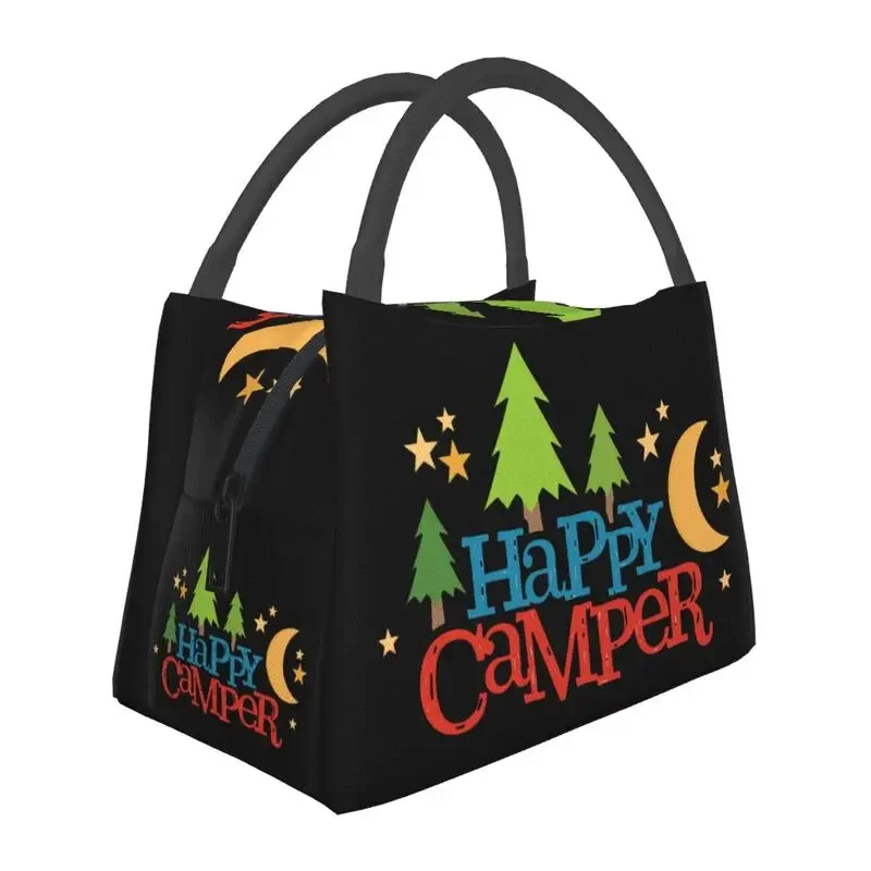 Happy Camper sac à déjeuner isolé pour femmes étanche explorer la nature Camping refroidisseur thermique déjeuner fourre-tout bureau pique-nique voyage: Black