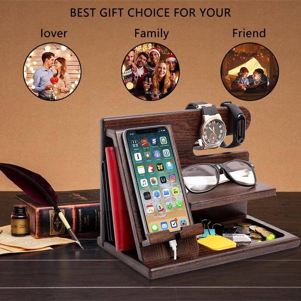 Wood Phone Stand Charging Dock Station Mobile Phone Desk Holder Wooden Watch Organizer Rack Gadgets for Apple watch For iph Z2I4