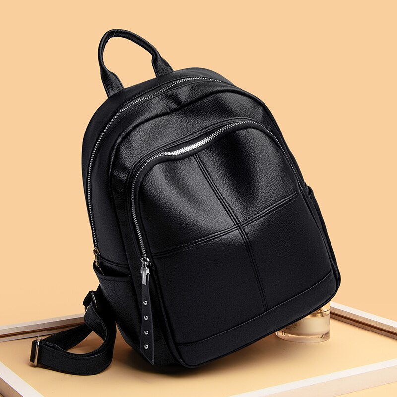 Zwart Lederen Rugzakken Voor Vrouwen Grote Capaciteit School Rugzak Tienermeisje Boek Tas Effen Kleur Reizen Backbag Sac Een dos