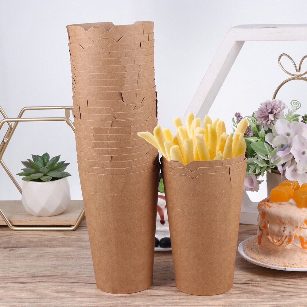 50 Uds. Vasos desechables de papel Kraft para sellar helado, recipiente para huevos, taza para patatas fritas, palomitas de maíz, pollo (marrón)