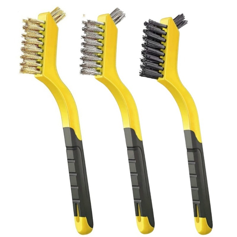 Set di spazzole metalliche Setole in nylon/ottone/acciaio inossidabile con impugnatura curva per la pulizia profonda di ruggine, sporco e vernice