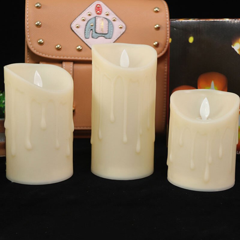 Pack of 3 Remote Control Moving Wick LED Flameless Candles , Flickering Battery Operated Pillar Candles With Realistic Flame