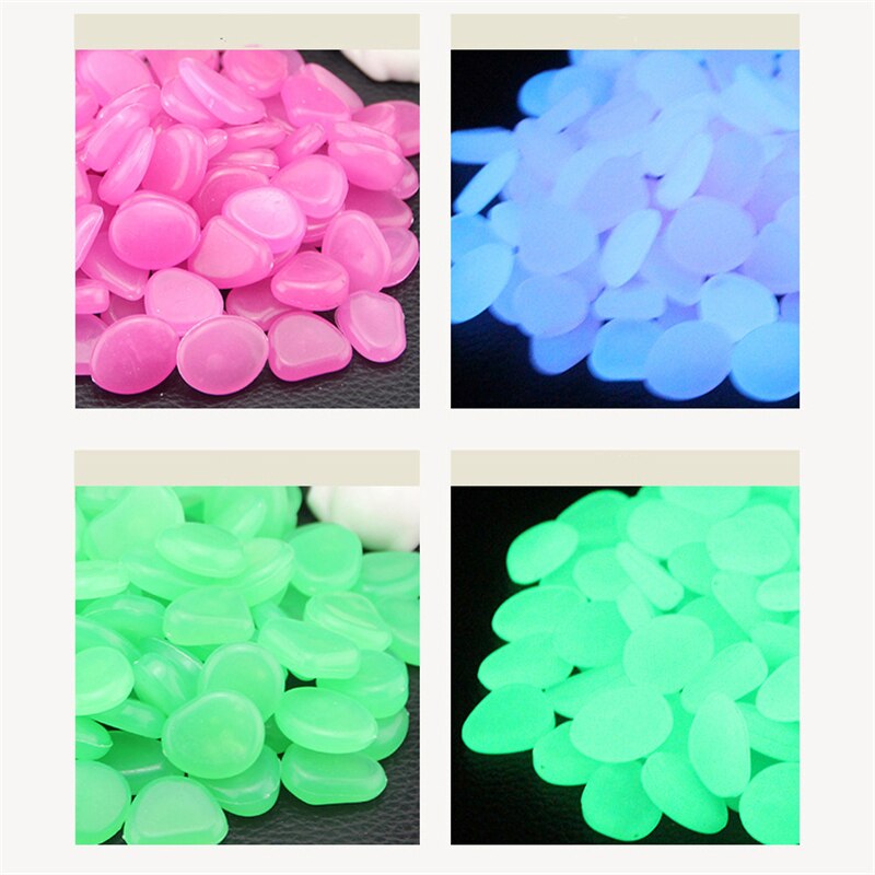 Piedras luminosas decorativas que brillan en la oscuridad, guijarros para pasillos, camino de jardín, decoración de pecera, 100 Uds.