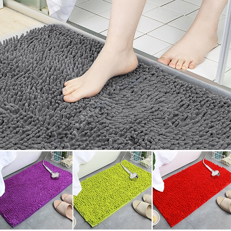 Chenille Bath Mat Soft Shaggy and Comfortable Super Absorbent and Thick Non-Slip Machine Washable for Bathroom TP