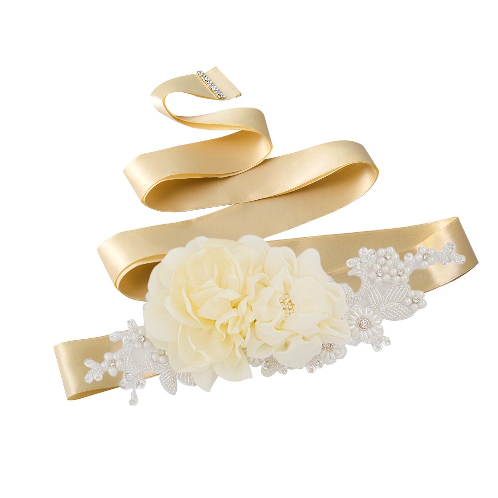 Zms 172 bloemenriem voor bruiloft, lange feestjurk, zwangerschapsjurk, kralenriemen, blauwe bruidsaccessoires, damesriemen: Champagne