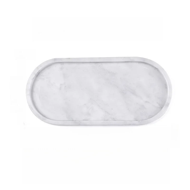 Small Natural Marble Tray, Carving Oval Sundries Storage, Home Ornaments, Tray Storage, 25x12x2cm: Light Grey