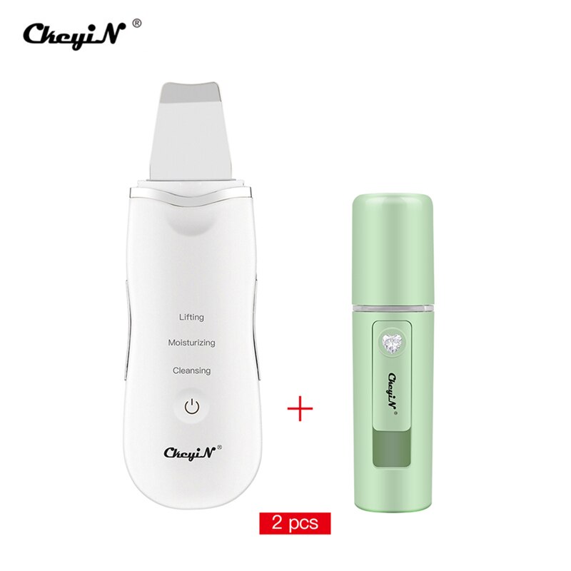 Ultrasonic Skin Scrubber Skin Peeling Extractor Facial Deep Cleaning Beauty Device + Skin Rejuvenation Nano Face Mist Steamer 40: White and Sprayer