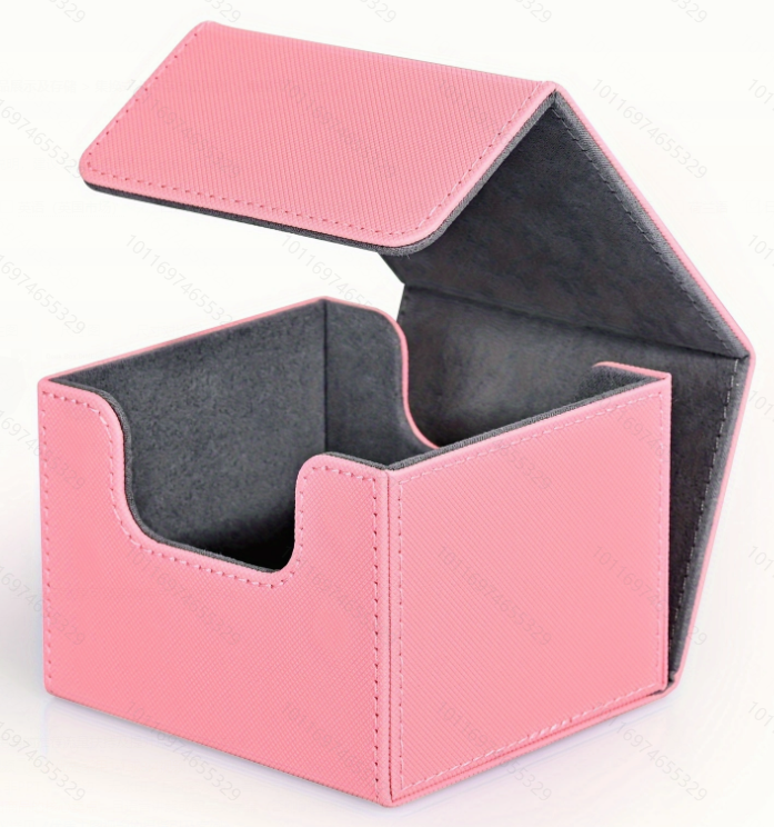 Card Deck Box , Card Storage Box Fits 100 single Sleeved Cards, PU Leather Strong Magnet Card Deck Case for TCG Cards: Pink