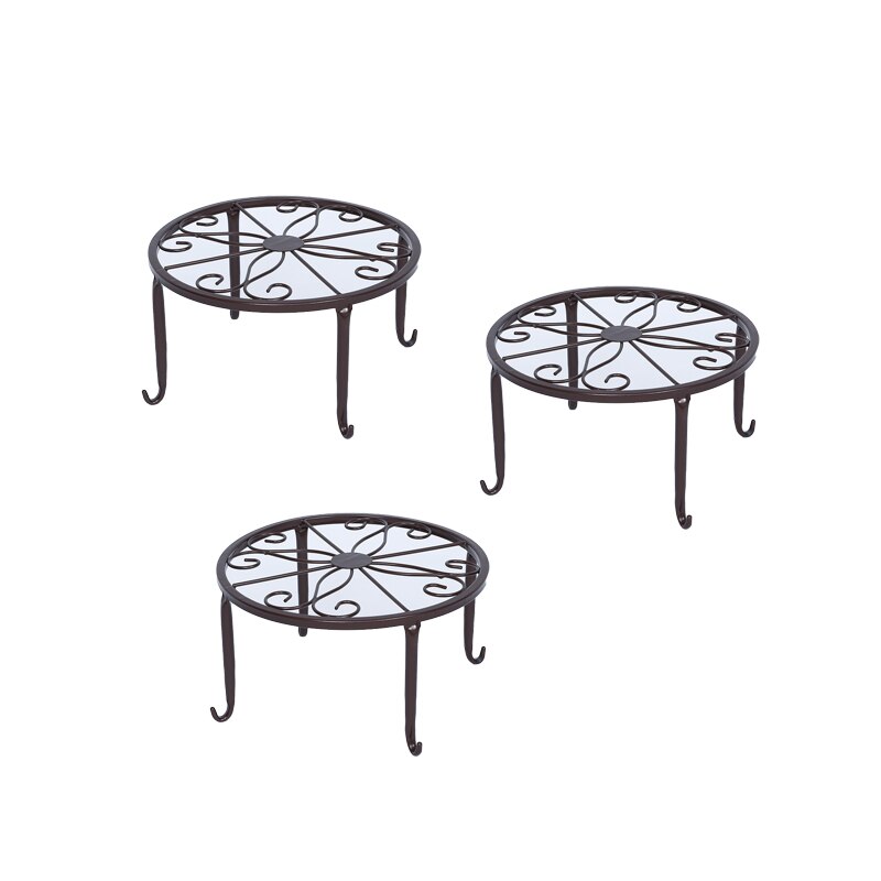 Smijern pottehylle til blomsterpotter basion vise hylleholdere hage plante stativ metall balkong dekor stativ dekorasjon: Bronse  x3