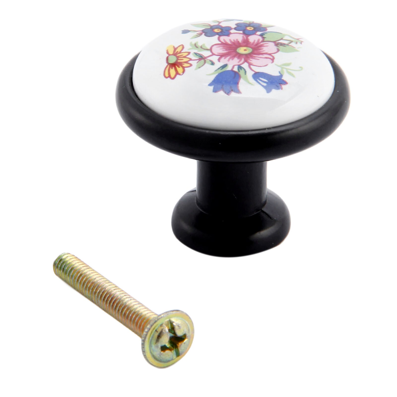 1pc keramiske blomstermønsterhåndtag og -knapper dørskuffeskab trækker hardware til køkkenmøbler: E